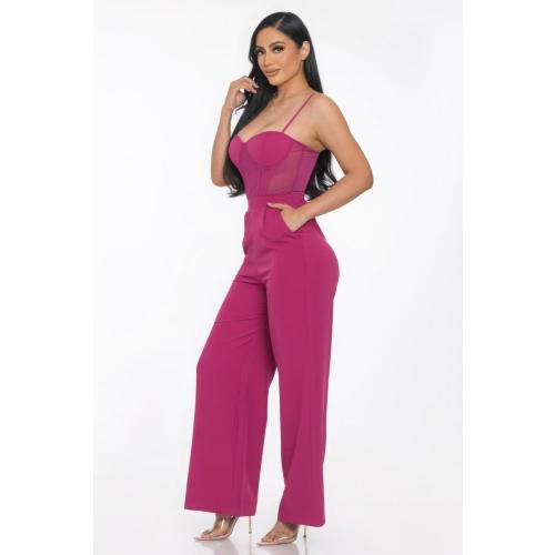 Medium Mesh Insert Cup Wide Leg Jumpsuit