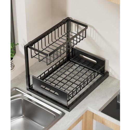 Black Under Sink Organizer, Pull Out Cabinet Storage Organizers 2 Tier Slide Out Sink Shelf Cabinet Storage Shelves, Storage for Kitchen Bathroom