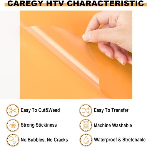 CAREGY HTV 12 x 25ft Roll - Iron On Heat Transfer Vinyl (Orange Yellow)