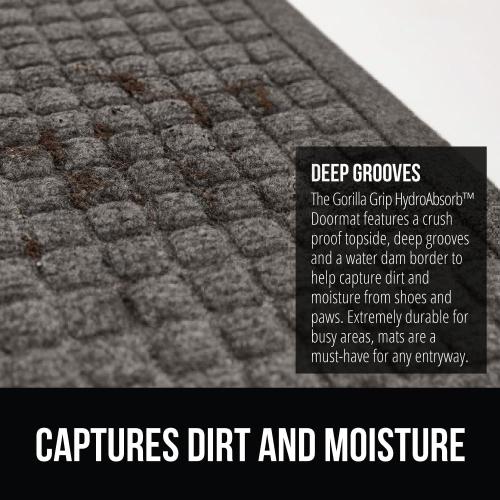 GORILLA GRIP® Ultra Absorbent Front Door Mat Outside Entrance, Traps Dirt, HydroABSORB Doormat Holds 2.75 Cups Water, Stain and Fade Resistant Welcome Mat, Indoor Outdoor Entry Rug, Charcoal