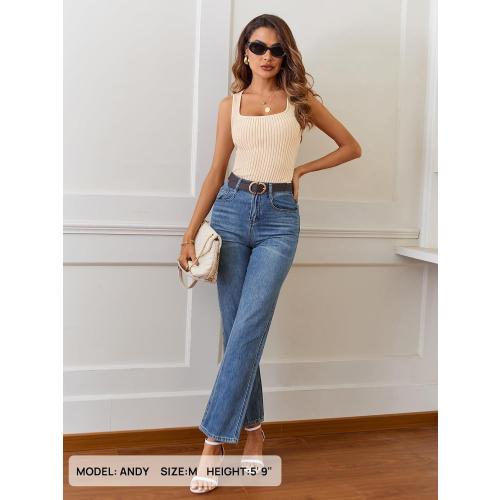 LARGE Women's Ribbed Knit Tank Tops Square Neck Sleeveless Summer Basic Shirts Sweater Vest