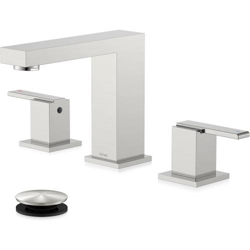 KENES Brushed Nickel Widespread Bathroom Faucet 2 Handle Bathroom Sink Faucet 3 Hole, 8-Inch 3 Pieces Vanity Faucet with Pop Up Drain & Supply Lines, KE-9050-P