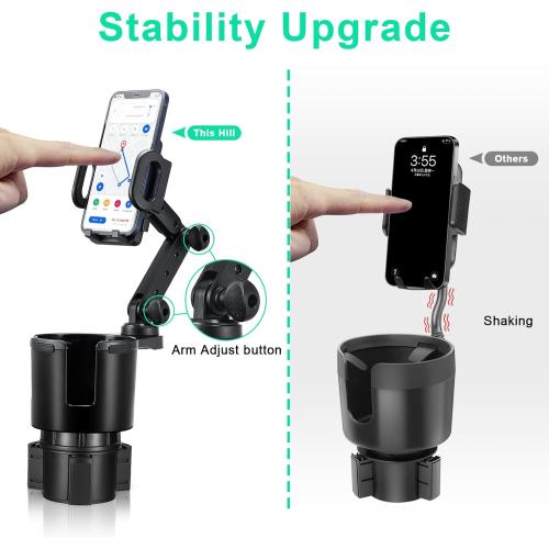 This Hill Car Cup Holder Expander Adjustable Base with Phone Mount 360° Rotation Cup Holder Cell Phone Holder for Car Compatible with iPhone All Smartphones