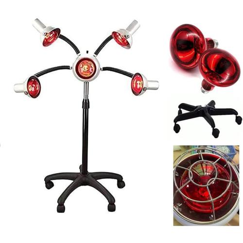 750W Infrared Heat Lamp Red Light,5 Head Portable Floor Hair Dryer Stand Up Color Processor Styling Perming Dryer Accelerator,Hairdresser Salon Barber Equipment