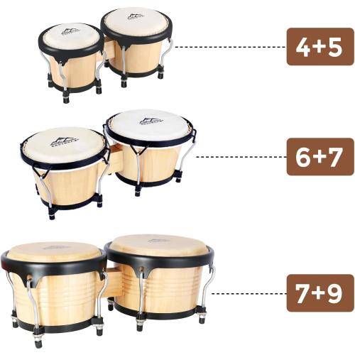 EastRock Bongo Drum 4” and 5” Set for Adults Beginners Professionals Tunable Wood and Metal Drum Percussion Instruments With Tuning Wrench