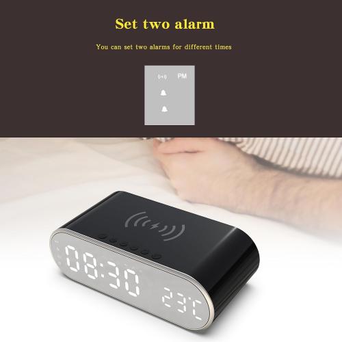 alarm clocks for bedrooms with phone charger，Small digital desktop clock with temperature display，Alarm clock with wireless charging station，Cute alarm clock with iPhone charging dock(White) (black)