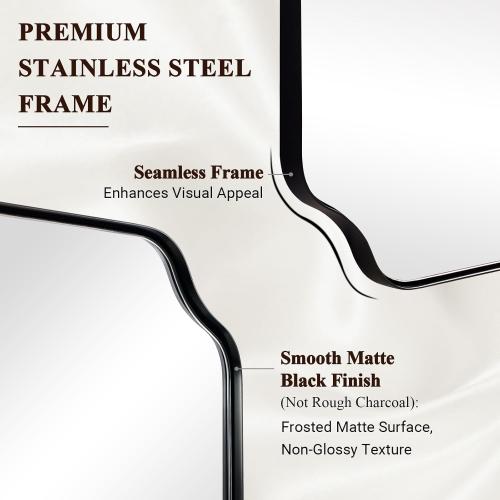 ANDY STAR Black Bathroom Mirror, 22x30 Inch Asymmetrical Mirror, Irregular Wall Mirror in Stainless Steel Metal Frame, Modern Scalloped Mirrors Ideal for Bathroom, Bedroom (Horizontal/Vertical)