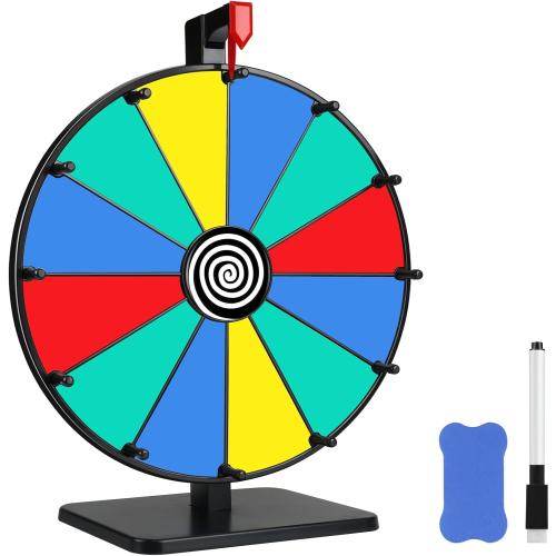 Pionites 12 Inch 12 Slots Prize Wheel Tabletop Fortune Spin with Dry Erase Marker and Eraser for Engaging Home Parties, Trade Show, Carnival Events (12'' 12slots)