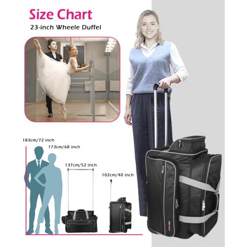 Dance Bag with Garment Rack,23inch Dance Competition Garment Bags with Clothes Rack,Suitcase,Rolling Duffle for Travel, Wheeled Drop-Bottom Upright Luggage Closet Suitcase(Expand-Grey)