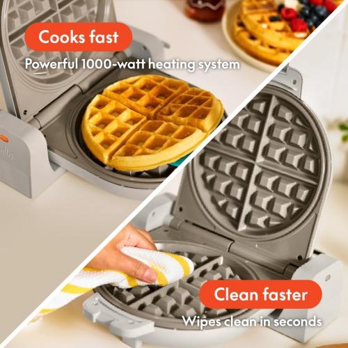 bella Flip-n-Store Waffle Maker with EverGood™ Ceramic Nonstick Coating, Fits-anywhere™ Kitchenware, Power Indicator Light, Cool Touch Handle & Cord Wrap, 7” Wide & 1 Deep Plates, 1000 Watt, Oatmilk