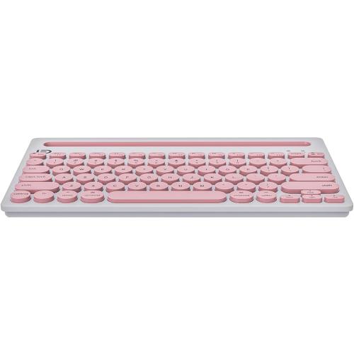 Wireless Keyboard Bluetooth Multi-Device Portable with Integrated Stand Phone Holder - Works with PC, Android and iOS Tablets and Smartphones, Pink