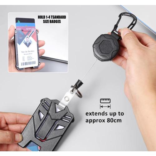 Badge Holder Retractable Clip Heavy Duty Carabiner Badge Reel Keychain with Lanyard ID Cards Holder Cool Tactical ID Holder