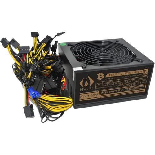 HVVH 20 4 Pin Silent Noise Reduction Miner/PC GPU ATX 1600W Power Supply 87 Plus Gold Designed for US Voltage 110V 1600w Mining ETH PSU Max Support 8 Graphics with 1.5m US Plug Adapter Cable