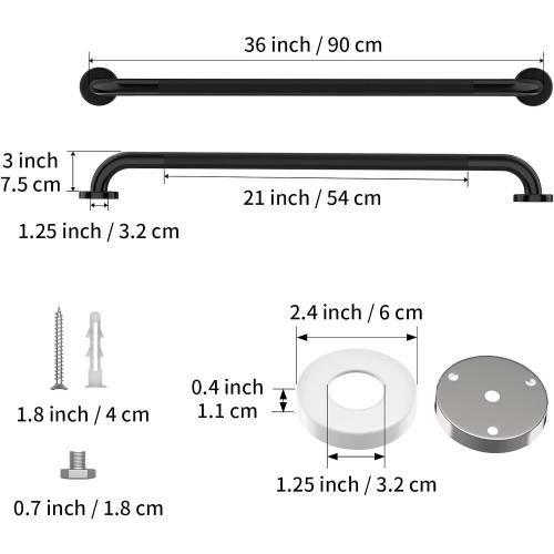 Black Shower Grab Bar w/Anti-Slip Knurled Grip 36 Inch, Zepolu Stainless Steel Bathroom Handicap Grab Bars, Safety Bar Balanced Handrail, Handicap Injury Elderly Senior Assist Support Shower Handle