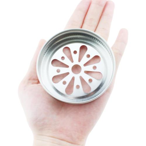 TAODAN 8pcs Mason Can Jar Lids Regular Mouth Jar with Flower Canning Lids Rustproof Daisy Cut with Straw Hole for Mason, Ball, Canning Jar