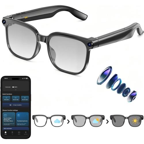 AI Smart Glasses with Camera, 1080P EIS Video, Bluetooth Music