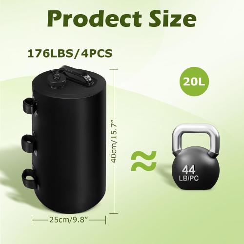 Canopy Water Weights Bag Set of 4, 176LBS Water Weights for Canopy Tent Legs, Heavy Duty Canopy Tent Weights for Gazebo, Pop Up Canopy, Tent, 4 x 20L, Black