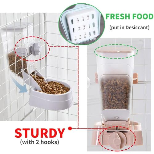 Oncpcare 1L Rabbit Cage Automatic Feeder Food Dish Small Animal Bin Feeder with Lid for Bunny Cat Ferret Chinchilla Guinea Pig