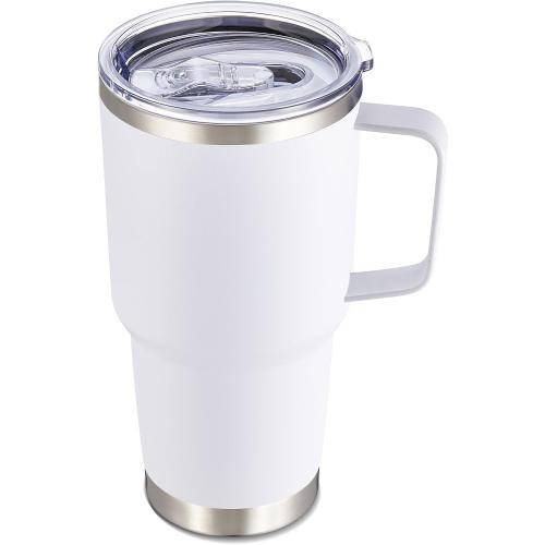 30 oz Tumbler with Handle and Lid, Stainless Steel Tumblers Double Wall Vacuum Insulated Travel Mug Leak Proof Cup Keep Drinks Cold and Hot White, 1 Pack