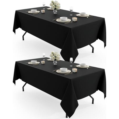Pureegg Rectangle Table Cloth 60 x 102 – Durable Polyester Tablecloth Offers Reusable & Washable Protection, Ideal for Outdoor Party, Picnic, Wedding, Banquet and Birthday, 2 Pack, Black