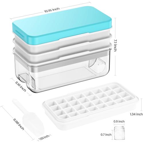 PHINOX Ice Cube Tray with Lid and Bin, 3 Pack Plastic Ice Cube Tray Molds, 96(4 * 8 * 3) pcs Ice Trays for freezer, Chilling Drinks, Whiskey & Cocktails, with Ice Container and Ice Scoop, BPA-Free