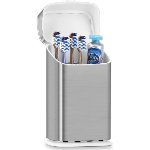 GFWARE Toothbrush Holders with Cover - 5 Slots Tooth Brush Holder for Bathroom, Detachable Bathroom Counter Organizer with Drainage Kids Toothbrush and Toothpaste Holde, Silver