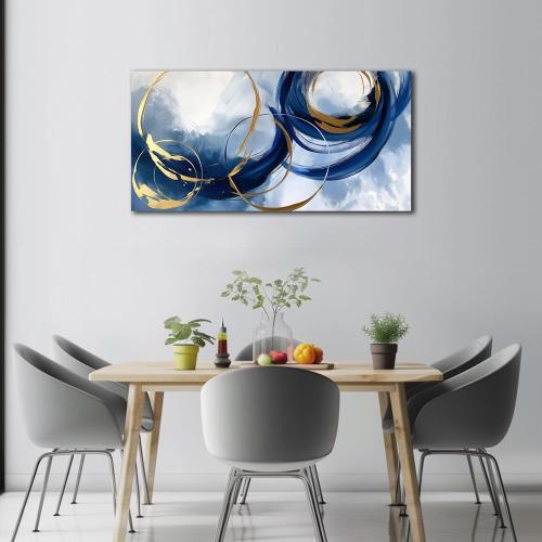 Abstract Wall Art Nave Blue Modern Canvas Pictures Art Print Gold Contemporary Artwork Painting Decor for Living Room Bedroom Home Office Decorations(20x40)