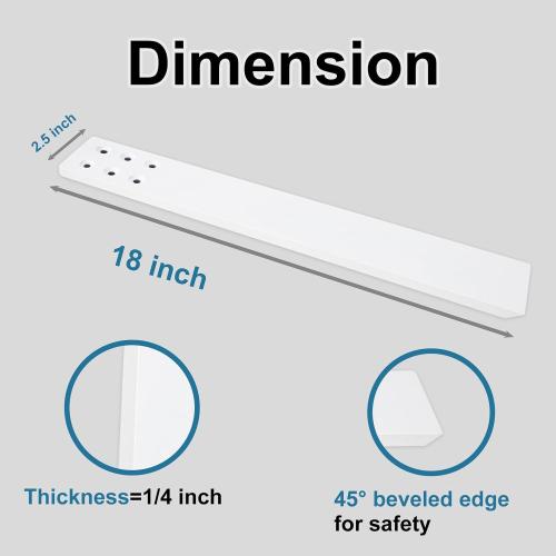 Countertop Support Bracket 3 Pack 18 Lx 2.5 W Hidden White Knee Wall Support Countertop Bracket 3/8 Thick Heavy Duty for Quartz/Granite/Wood/Concret Countertops Screws Included