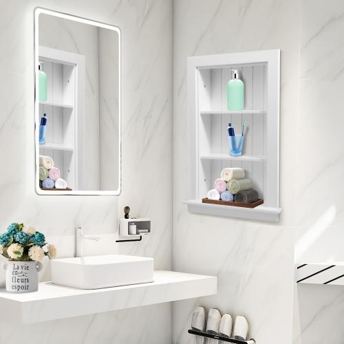 Medicine Cabinet Recessed, Wall Niche, Bathroom Wall Cabinet, 3-Tier, Between Studs Shelving for Drywall, White