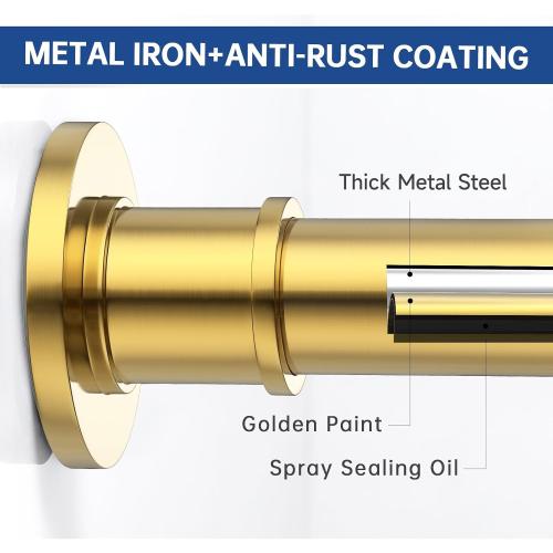 BRIOFOX Industrial Shower Curtain Rod - Rustproof Non-Slip 43-72 Inches Tension Curtain Rod for Window or Bathroom, Light Gold