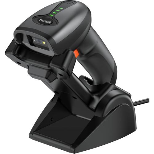 Symcode QR Industrial Bluetooth Barcode Scanner with Wireless Charging Stand, Wireless 2D 1D Bar Code Scanner Drop Protection Shock Dust Proof Hands Free Auto-Sensing Stand Barcode Scanner