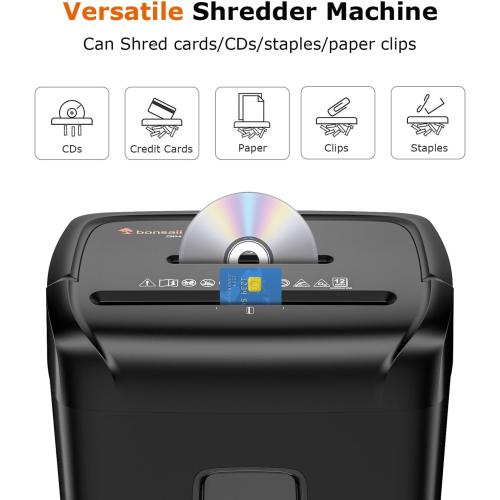 Bonsaii 14-Sheet Paper Shredder for Home Office Use, 10-Minute Cross Cut Shredder with 5.5 Gallons Bin, P-4 High Security Heavy Duty Office Shredder Shred CD/Credit Card