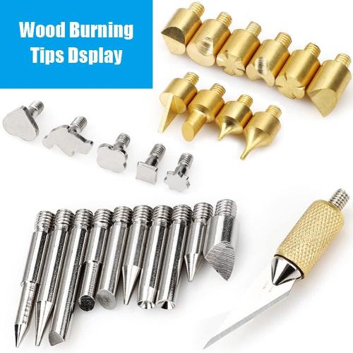 Wood Burning Tips, 28pcs Wood Burning Kit Carving Alphabet Figure Symbol Tool for Pyrography Embossing Soldering DIY Crafts Wedding Gift Wood Burner Tips Set Screw on Brass Pen Accessories Only