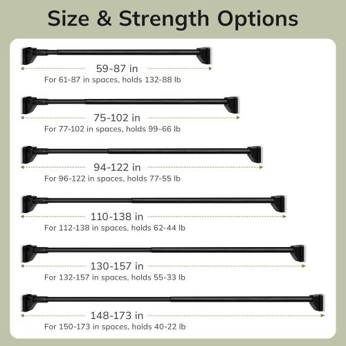 Umimile Tension Curtain Rod 75-102 Inch, Adjustable Shower Rod, Black | 1.26 heavy-duty rustproof steel, super grip diamond end caps stay securely. No-Drill. Fits bathroom, closet & windows.