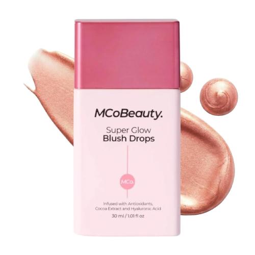 MCoBeauty Super Glow Blush Drops - Peachy Pink - Liquid Cheek Color Tint | Buildable Liquid Flush For Your Cheeks, Skincare Makeup Hybrid, Nourishing Jojoba & White Tea, Vegan And Cruelty Free
