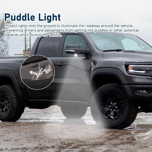 For Dodge Ram 1500 2019-2022 Door Mirror Assembly with Painted Black Back Cover Power Heated Manual Folding with Turn Signal Light Puddle Light Blind Spot Glass 9P Right Passenger Side (W/O Camera)