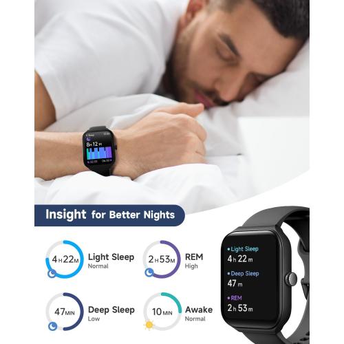 Black Smart Watch for Men Women Alexa Built-in, 1.95 Fitness Tracker with Answer/Make Calls, IP68 Waterproof/Heart Rate/Sleep Tracker/100 Sports, Fitness Watch Compatible Android iOS