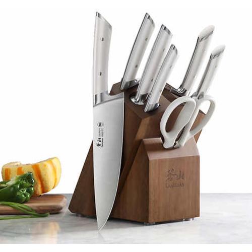 Cangshan Rainier Series 8-Piece Knife Block Set, Forged German Steel, Acacia Block (White)