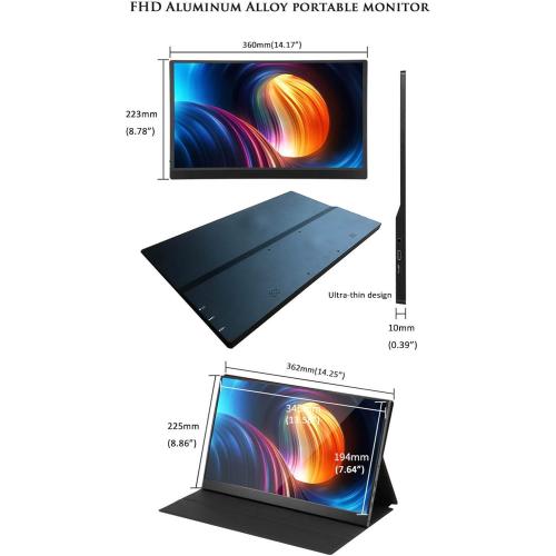 15.6inch FHD 1080P Portable Monitor with Cover and Speakers HDMI Gaming Ultra-Slim IPS External Screen for PC Phone Mac Laptop Display Game Xbox PS4/5 Switch