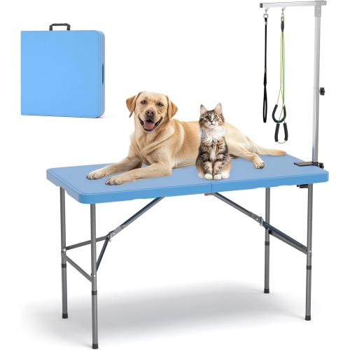 ynhurenth 49'' Pet Grooming Table for Large Dogs, Foldable Professional Grooming Table for Dogs at Home with Double Loops/Adjustable Arm, Capacity up to 330lbs, Blue
