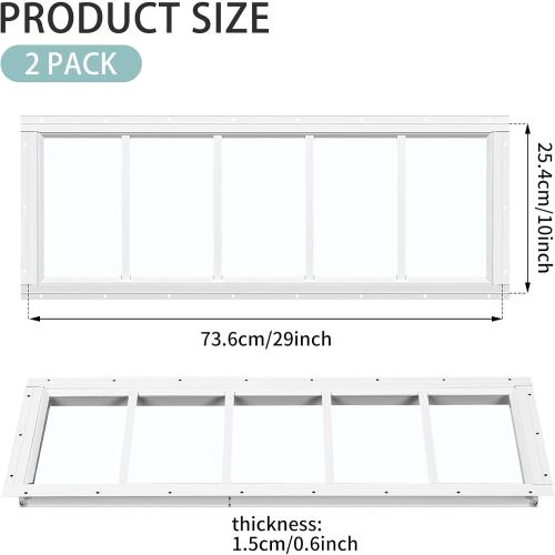 Tandefio 2 Pack 10'' X 29'' White Basement Garage Door Flush Mount Shed Window with Tempered Glass Household Windows with Screws for Chicken Coop Sheds Barns Playhouse