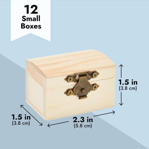 Juvale Wooden Boxes - 12-Pack, 2.3 x 1.5 x 1.5 In Natural Pinewood - Unfinished Wood Box With Hinged Lid & Metal Clasp for Crafts & Mini Treasure Chests