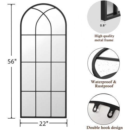 Arched Full Length Mirror 56x22, Black Windowpane Arched-Top Mirror, Metal Wall Mounted or Leaning Mirrors for Bedroom, Living Room, Entryway ‼️this is more of a wall hanging mirror it is not as long as pictured‼️