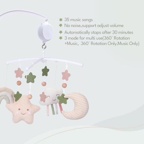Crib Mobile 35 Lullaby Music, Cotton Baby Mobiles for Cribs & Pack N Play, Easy to Install, Stuffed Animals Hanging Toys Newborn Boys & Girls, Star Nursery Decor