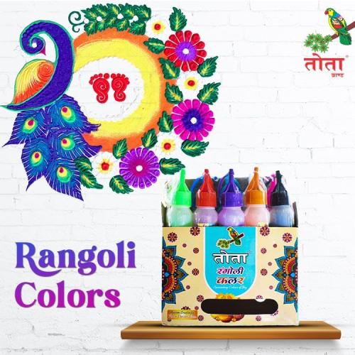 TOTA Rangoli Colours Powder Bottles | Set of 10 Unique Colours Powder in Squeeze Bottles - 800 Gram | Kolam Rangoli Tool for Floor Art, Craft, Home Decor, Pooja