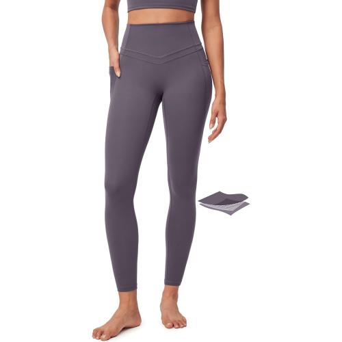 IUGA Medium Iron Gray Compression Leggings with Pockets for Women Tummy Control Leggings No Front Seam Workout High Waist Yoga Pants