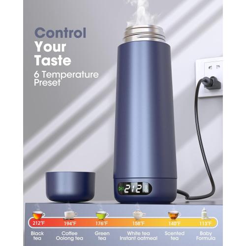 Travel Kettle, Dual Voltage Portable Electric Kettle 110V-220V-240V Smart Small Water Boiler for Tea & Coffee, 316 Stainless Steel, 6 Temperature Control and LCD Display, for Global Use (370ML)