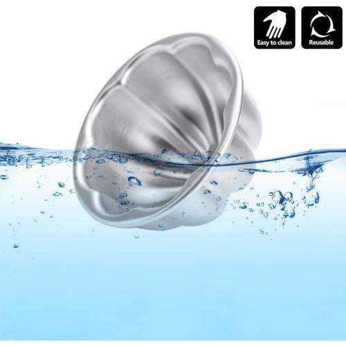 12 Pack Egg Tart Molds, Aluminum Alloy Pudding Jelly Molds, Reusable Cake Tartlets, Cupcake and Muffin Cups for Baking, Flower Shape, Non-sticky