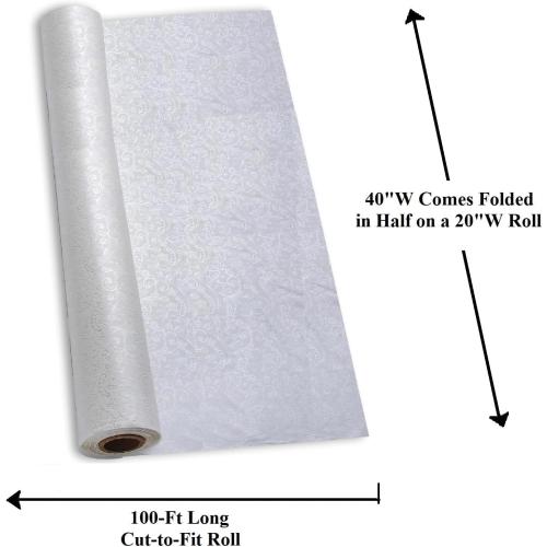 White Lace Printed Transluscent Plastic Cut-to-Fit Table Cover 100Ft x 40 W