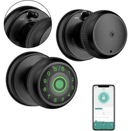 Fingerprint Door Knob-Fingerprint Door Lock with Keypad & App Control-Smart Door Knob,Matte Black - Ideal for Apartment, Bedroom, Office (no test)